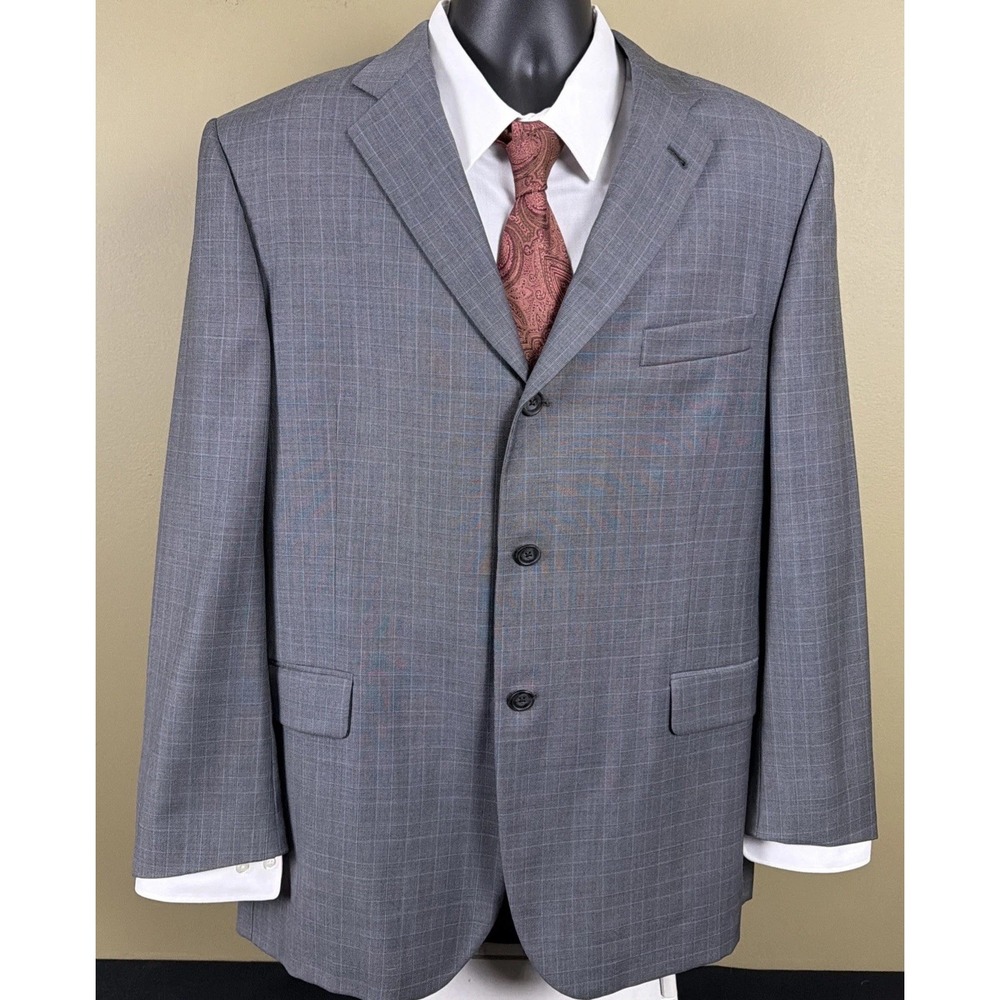 Burberrys Sport Coat Mens 44R Gray Prince of Wales Glen Plaid Wool Jacket USA